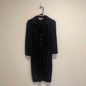 Philosophy Black Dress Size Large, Black Buttonfront Tie Dress with Gold Buttons